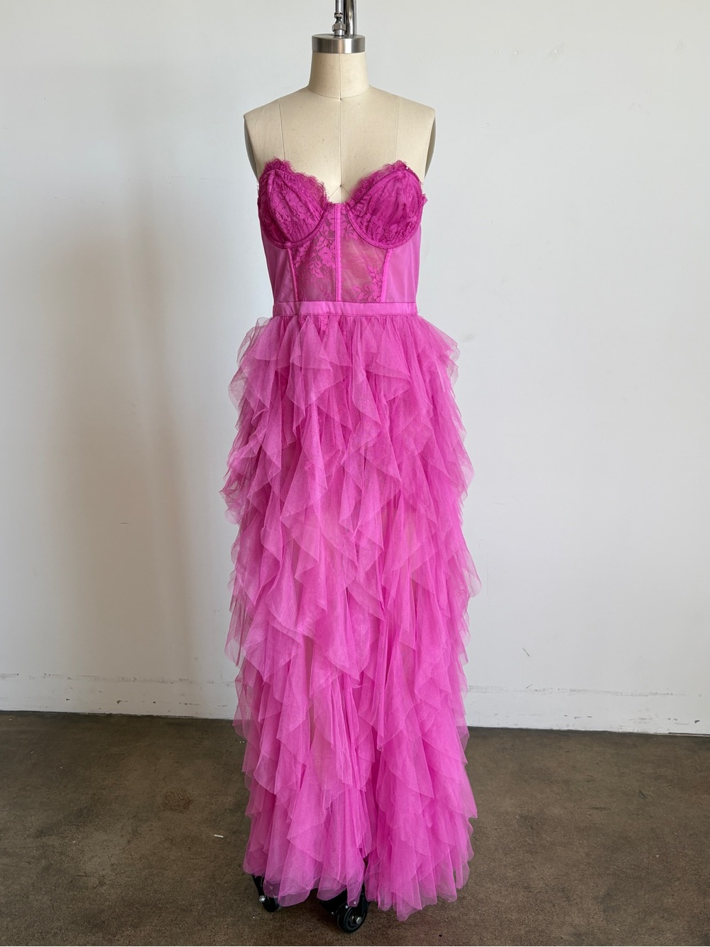 NWT For Love & Lemons Strapless Bustier Dress Gown in Fuchsia Sz Large - Picture 5 of 14